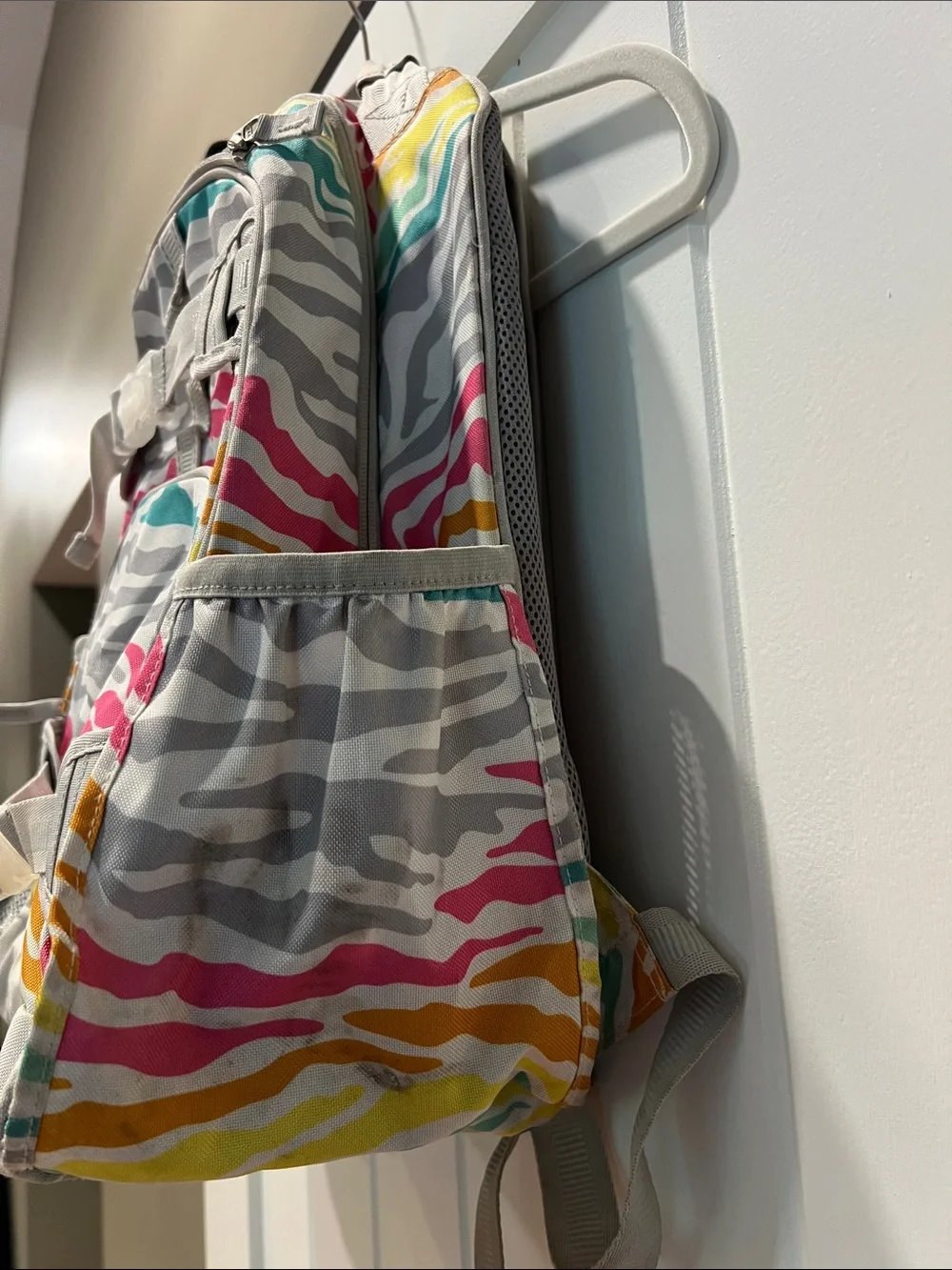 pottery barn kids Multicolor Zebra Print Backpack - Gray, Pink, Teal, Yellow